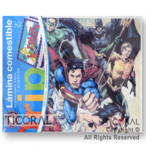 LAMINA COMESTIBLE LIGA DE LA JUSTICIA P/TORTAS 27CM x 21CM x 1